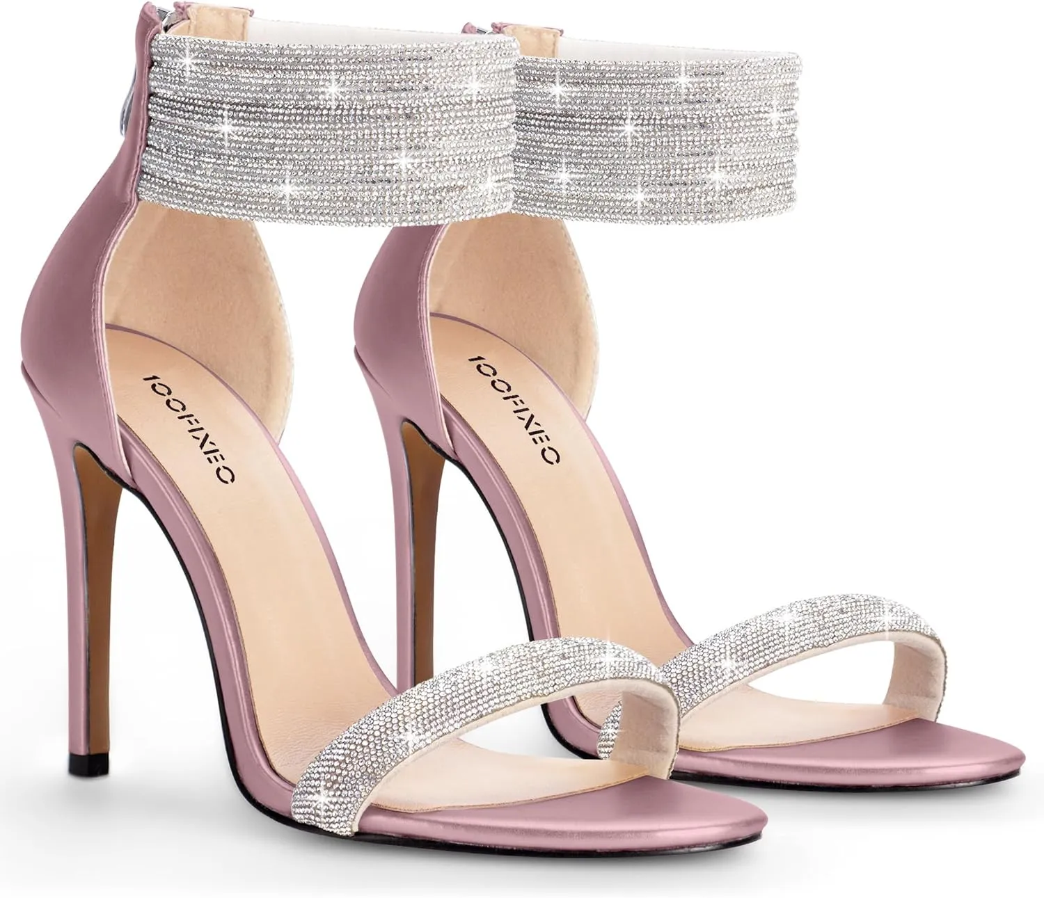 100FIXEO Sexy High Heeled Rhinestone Sandals Elegant Open Toe ankle strap Stiletto Heel Wedding Dress Shoes