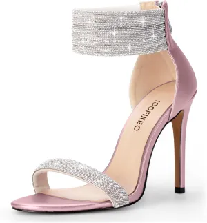 100FIXEO Sexy High Heeled Rhinestone Sandals Elegant Open Toe ankle strap Stiletto Heel Wedding Dress Shoes
