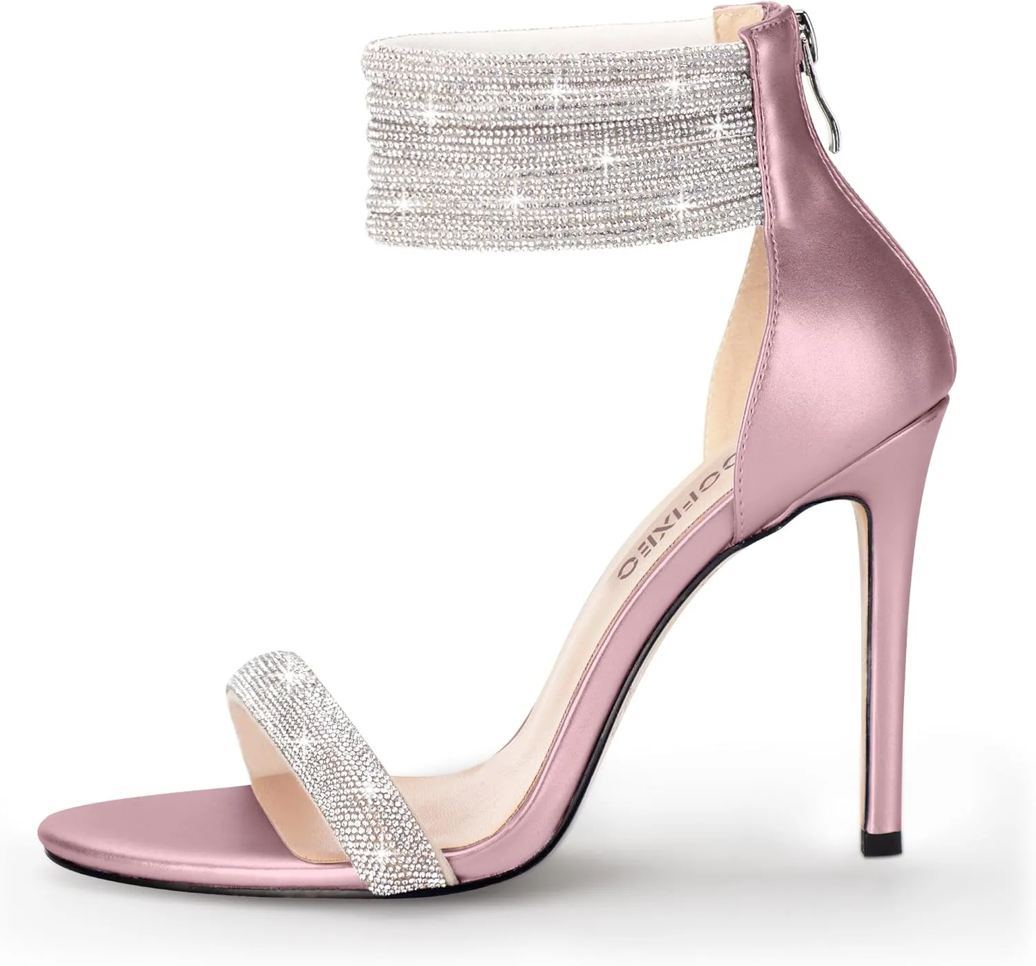 100FIXEO Sexy High Heeled Rhinestone Sandals Elegant Open Toe ankle strap Stiletto Heel Wedding Dress Shoes