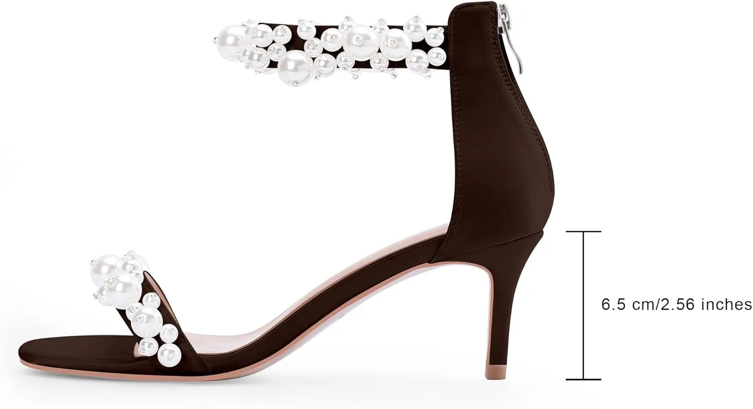 100FIXEO Women's Pearl Low Kitten Heel Ankle Strap Heeled Sandals Open Toe Wedding Bride Dress Shoes