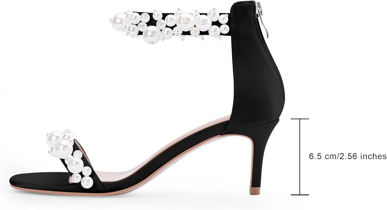 100FIXEO Women's Pearl Low Kitten Heel Ankle Strap Heeled Sandals Open Toe Wedding Bride Dress Shoes