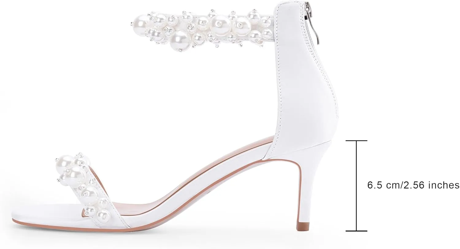 100FIXEO Women's Pearl Low Kitten Heel Ankle Strap Heeled Sandals Open Toe Wedding Bride Dress Shoes