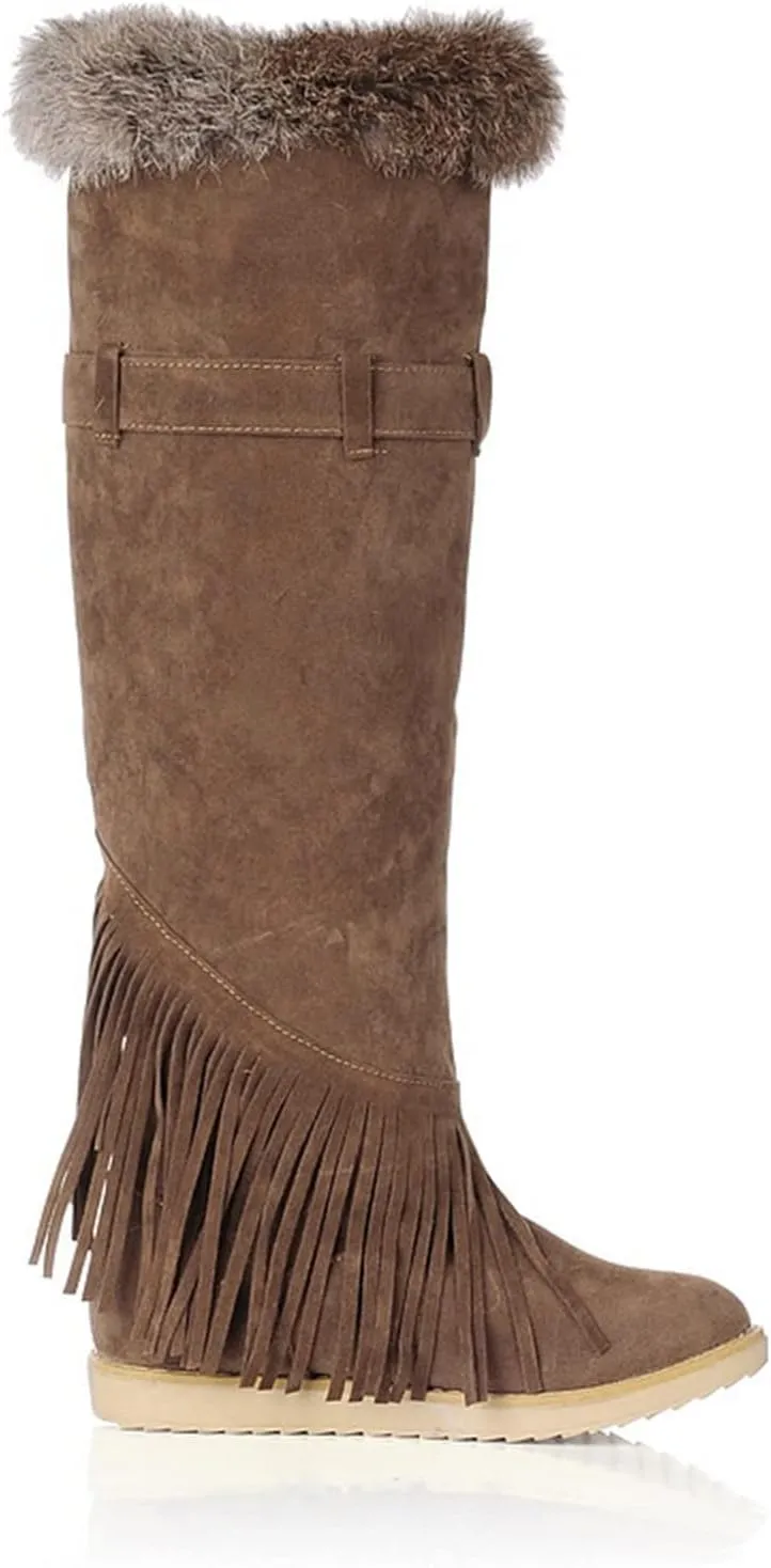 2021 Women's Shoes Breathable Flats Suede Tassel Pure Colors Thermal Winter FashionThigh Boots