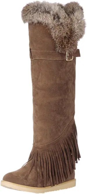 2021 Women's Shoes Breathable Flats Suede Tassel Pure Colors Thermal Winter FashionThigh Boots