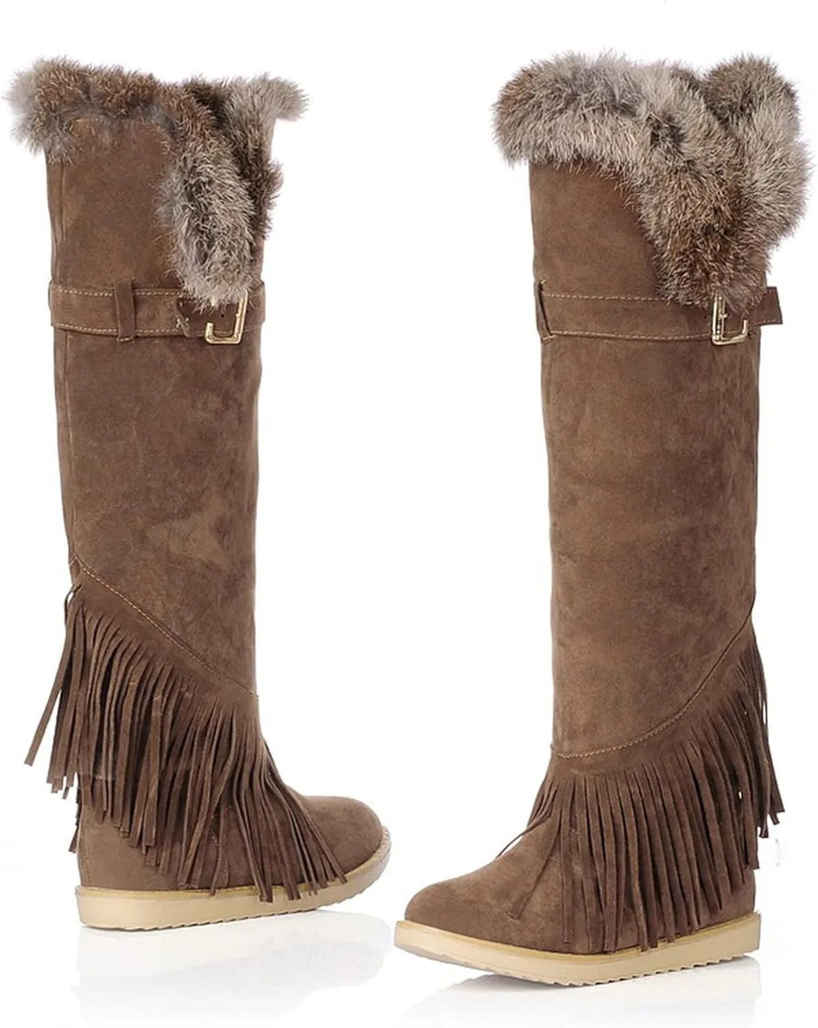 2021 Women's Shoes Breathable Flats Suede Tassel Pure Colors Thermal Winter FashionThigh Boots