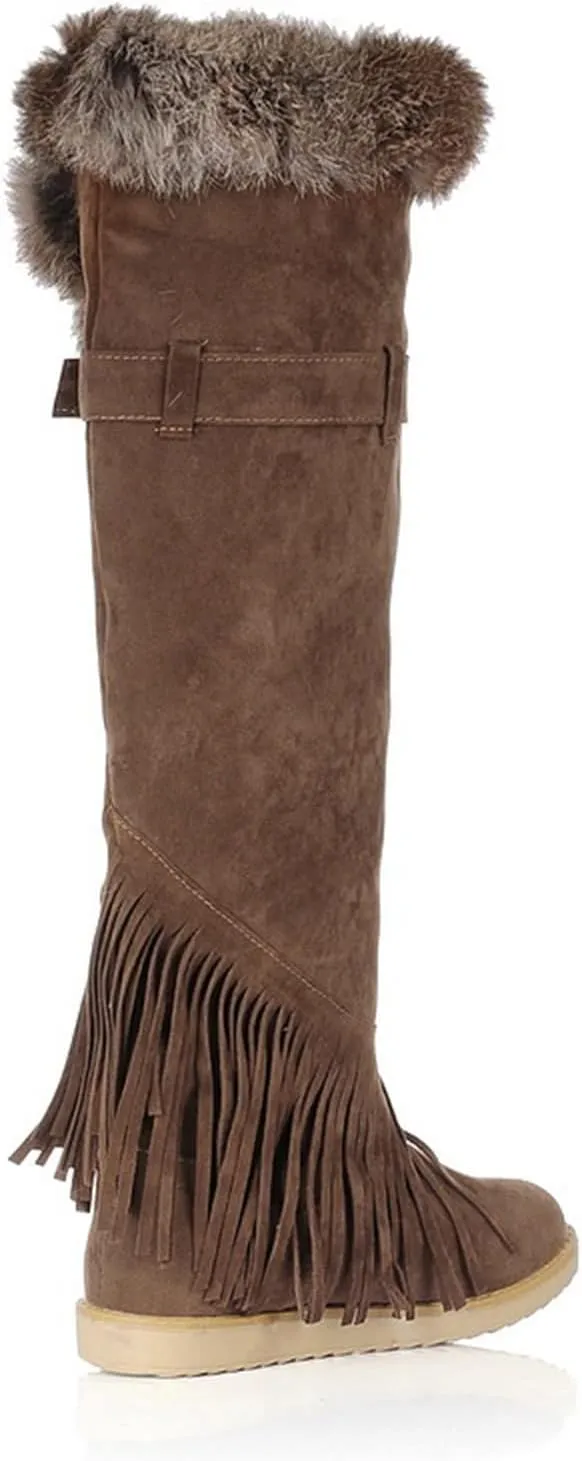 2021 Women's Shoes Breathable Flats Suede Tassel Pure Colors Thermal Winter FashionThigh Boots