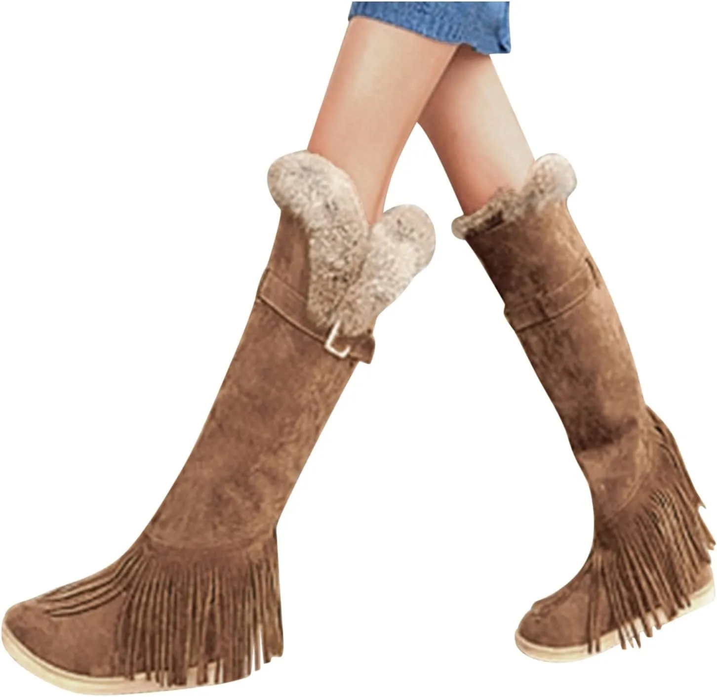 2021 Women's Shoes Breathable Flats Suede Tassel Pure Colors Thermal Winter FashionThigh Boots