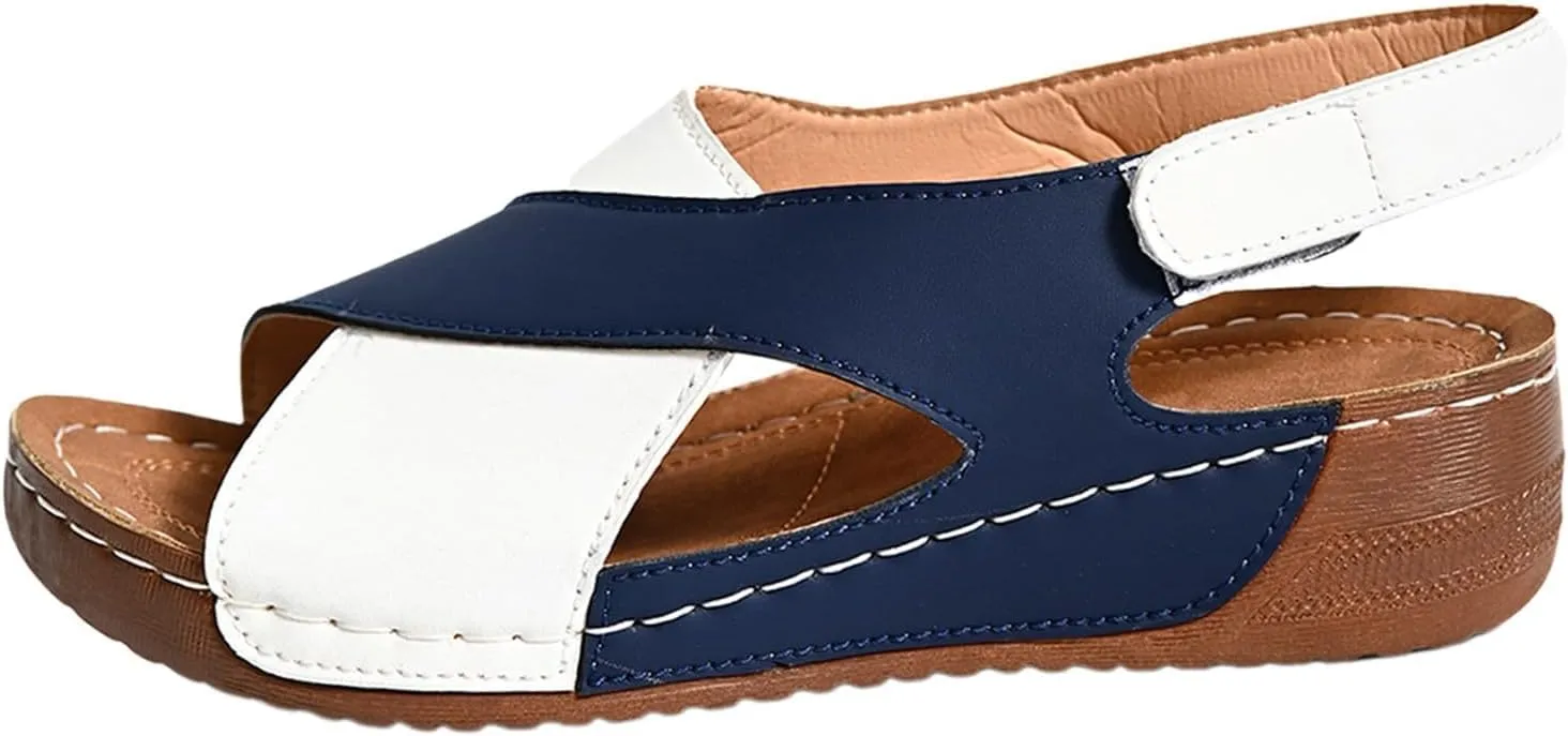 2025 New Orthopedic Platform Wedge Sandals for Women Summer Dressy Flat Open Toe Ankle Strap Espadrilles Sandals Casual Strappy Slip on Sandals Beach Boho Sandals Wedge Slippers Damping Sole