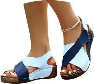 2025 New Orthopedic Platform Wedge Sandals for Women Summer Dressy Flat Open Toe Ankle Strap Espadrilles Sandals Casual Strappy Slip on Sandals Beach Boho Sandals Wedge Slippers Damping Sole