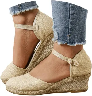 2025 New Sandals for Women Dressy Summer Women's Ankle Strap Closed Toe Espadrille Wedge Sandals Dressy Platform Wedge Sandals Casual Shoes Closed Toe Sandals Beach Anti-Slip Sandals
