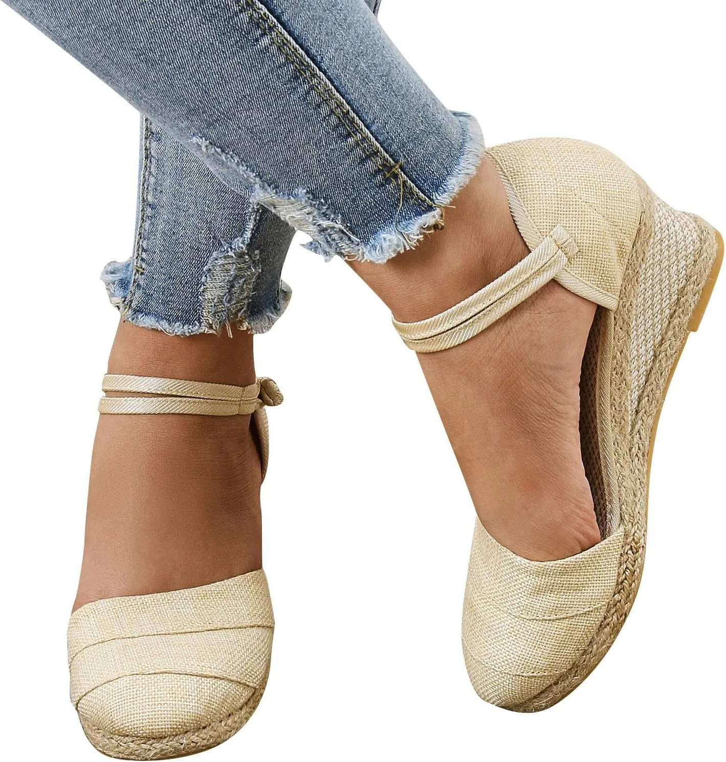 2025 New Sandals for Women Dressy Summer Women's Ankle Strap Closed Toe Espadrille Wedge Sandals Dressy Platform Wedge Sandals Casual Shoes Closed Toe Sandals Beach Anti-Slip Sandals