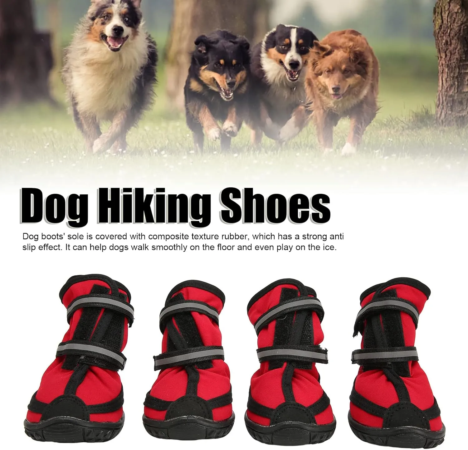 4Pcs Dog Hiking Shoes, Composite Texture Rubber Anti Slip Boot Sole Dog Hiking Shoes Soft Interior Dogs Boots for Dogs Walk Outdoors (L)