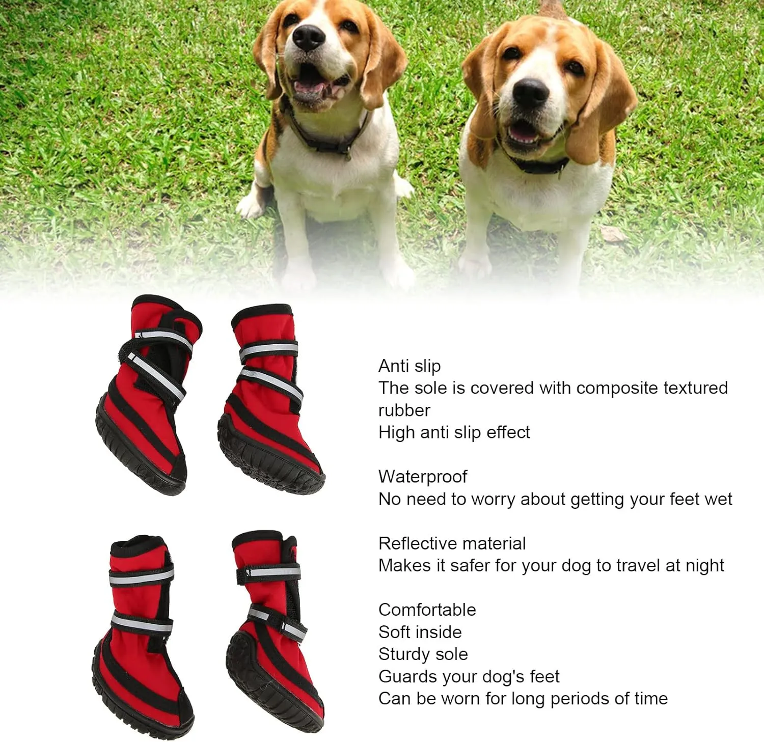 4Pcs Dog Hiking Shoes, Composite Texture Rubber Anti Slip Boot Sole Dog Hiking Shoes Soft Interior Dogs Boots for Dogs Walk Outdoors (L)