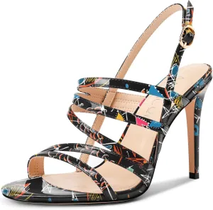 Aachcol Womens Open Toe Strappy High Heels Slingback Stiletto Heel Sandals Ankle Strap Party Dress Shoes 3.9 Inches Heels