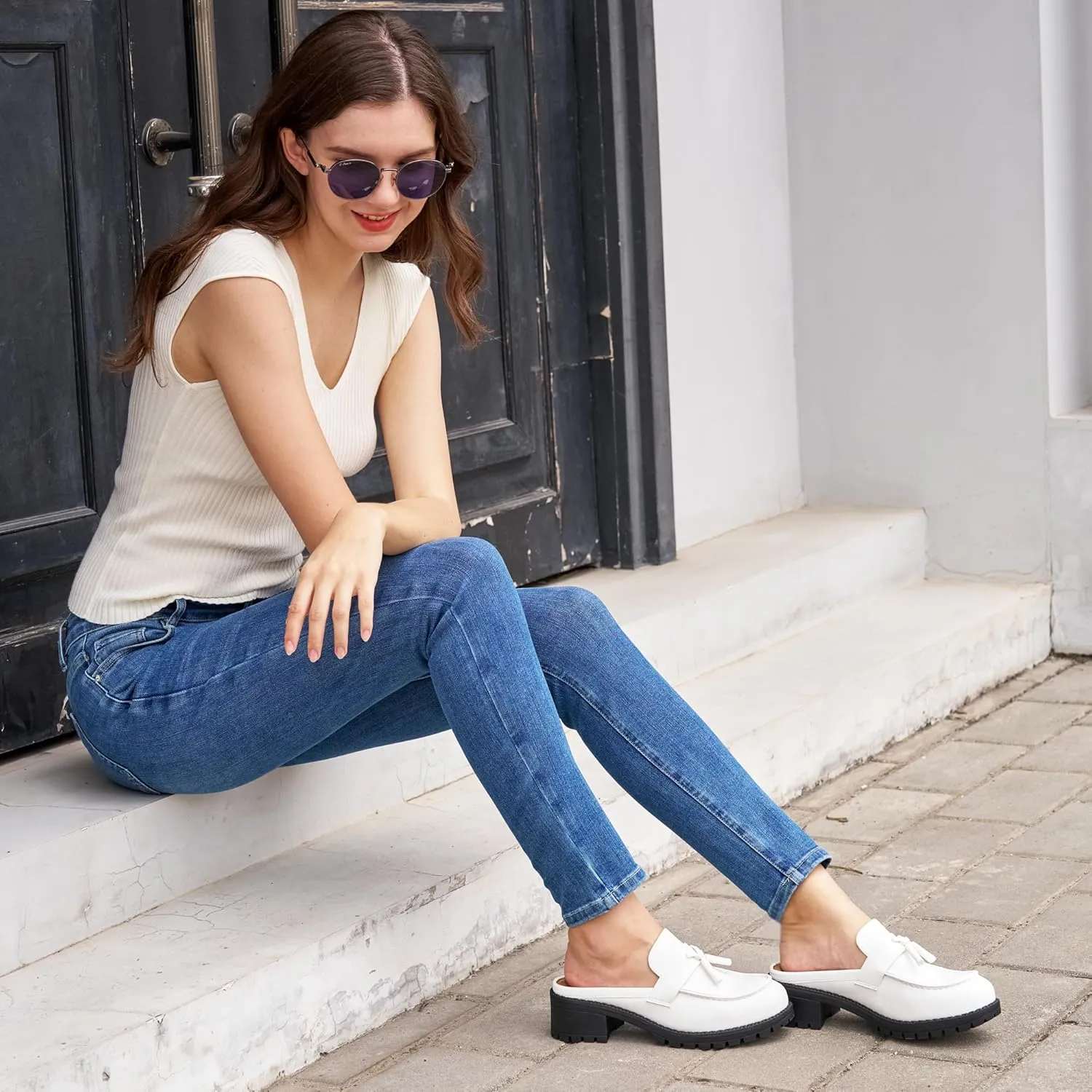 Ablanczoom Mules for Women: Dressy Comfortable Womens Mules Slip On Backless Platform Chunky Loafers for Work Office Business
