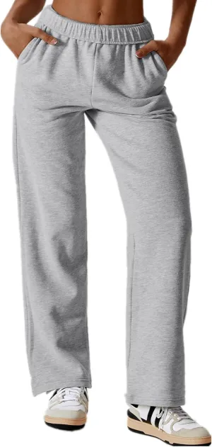 ABOCIW Women's Fleece Lined Wide Leg Sweatpants Elastic High Waisted Baggy Athletic Joggers Pants with Pockets