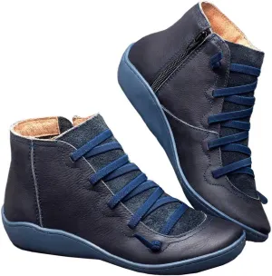 Acrossage Women Arch Support Boots Comfortable Ankle Wedge Short Booties Fashion Leather Waterproof Slip On Boots