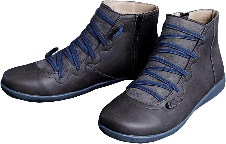 Acrossage Women Arch Support Boots Comfortable Ankle Wedge Short Booties Fashion Leather Waterproof Slip On Boots