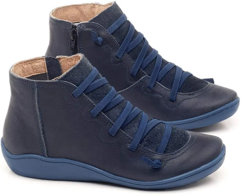 Acrossage Women Arch Support Boots Comfortable Ankle Wedge Short Booties Fashion Leather Waterproof Slip On Boots