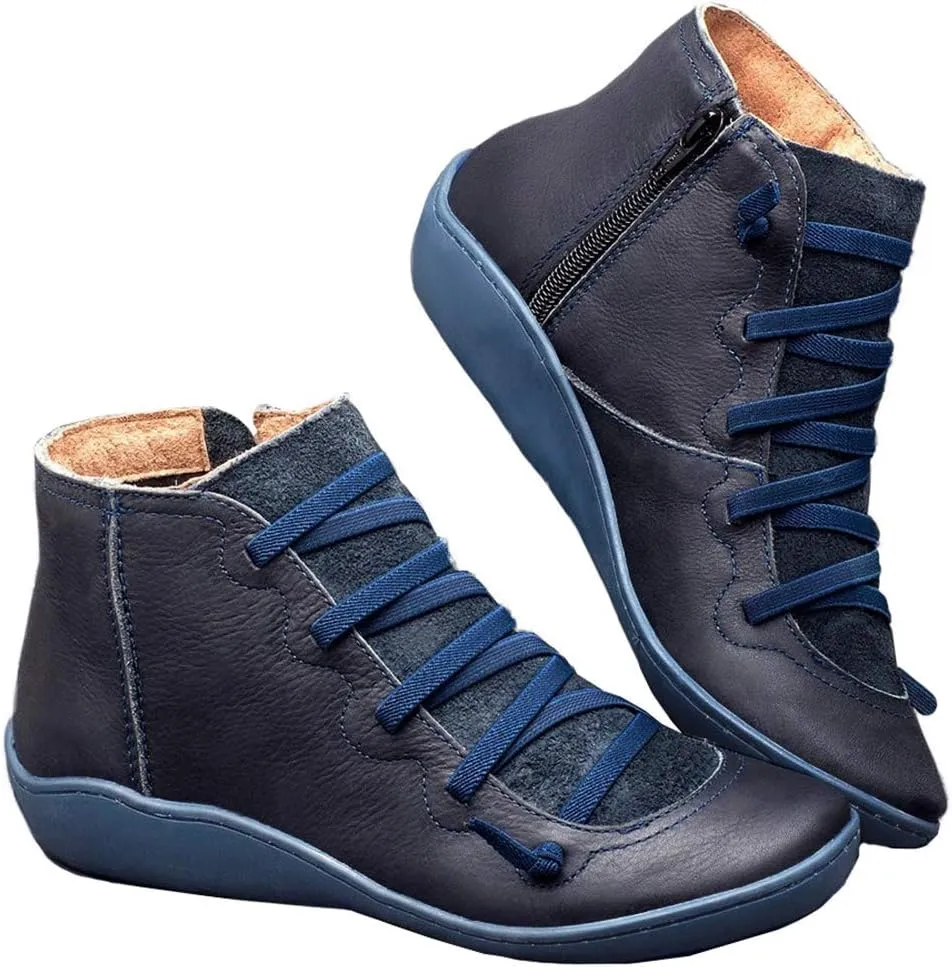 Acrossage Women Arch Support Boots Comfortable Ankle Wedge Short Booties Fashion Leather Waterproof Slip On Boots