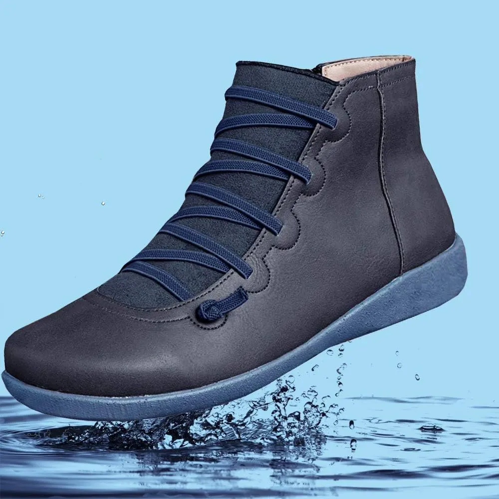 Acrossage Women Arch Support Boots Comfortable Ankle Wedge Short Booties Fashion Leather Waterproof Slip On Boots