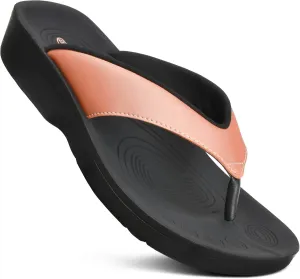AEROTHOTIC Arch Support Flip Flops for women Stylish Cushioned Padded Straps with Soft Toe Post Slip on Footwear Dressy Travel Recovery Outdoor Comfortable Walking Women Sandals