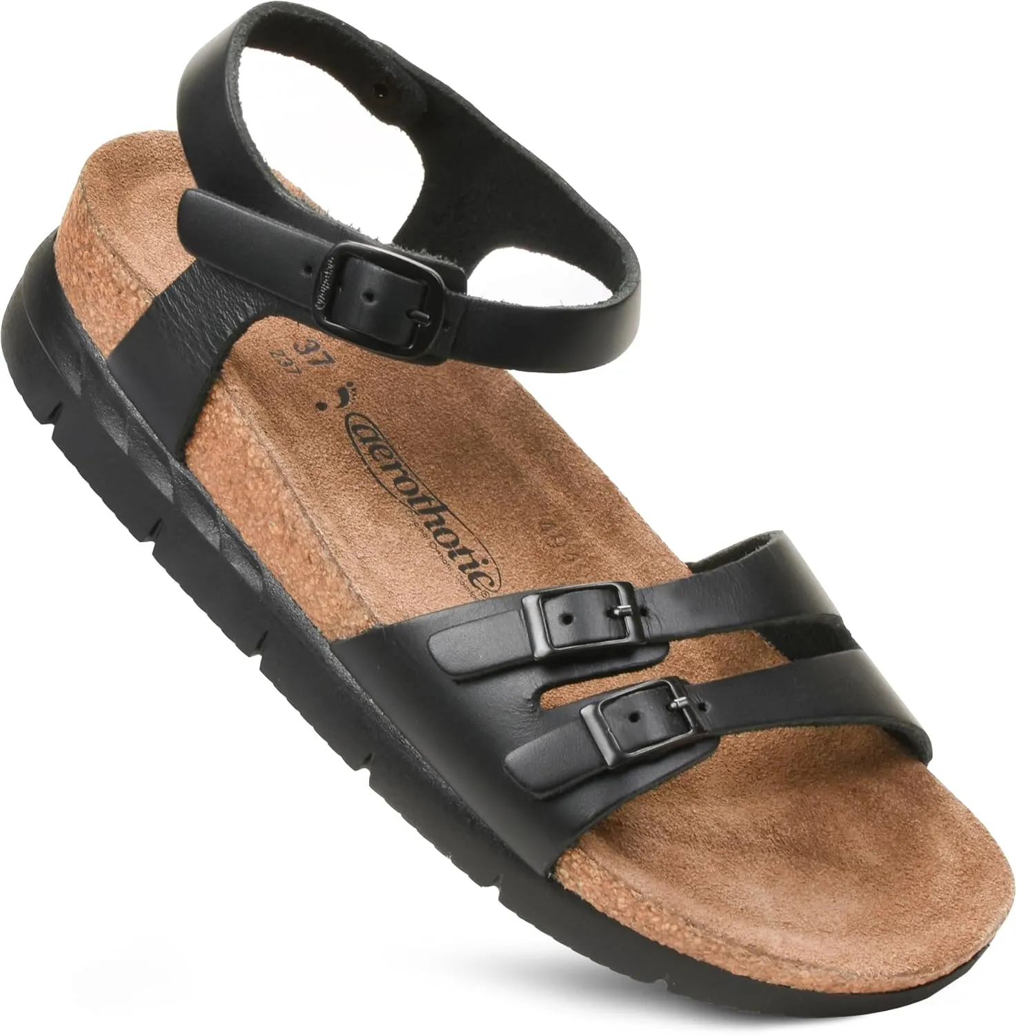 AEROTHOTIC Comfortable Genuine Leather Platform Sandals with Arch Support Stylish Adjustable Ankle Strap Slip On Vacations Travel Outdoor Wedge Sandals for Women