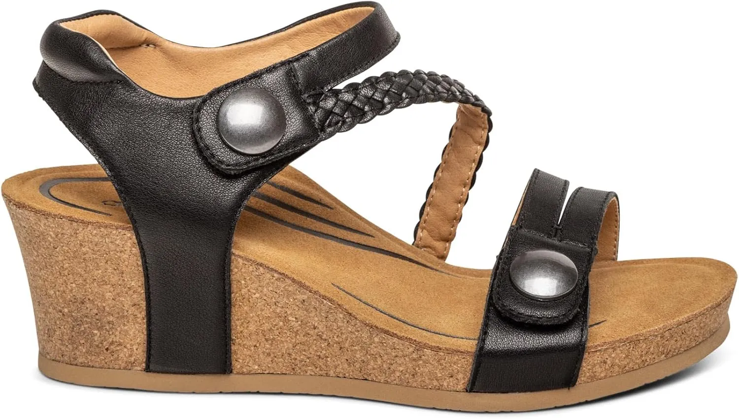 Aetrex Avril Orthopedic Platform Quarter Strap Low Heel Wedge Sandals for Women- Leather Memory Foam Footbed Arch Support Espadrilles Wedges for Women