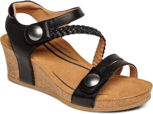 Aetrex Avril Orthopedic Platform Quarter Strap Low Heel Wedge Sandals for Women- Leather Memory Foam Footbed Arch Support Espadrilles Wedges for Women