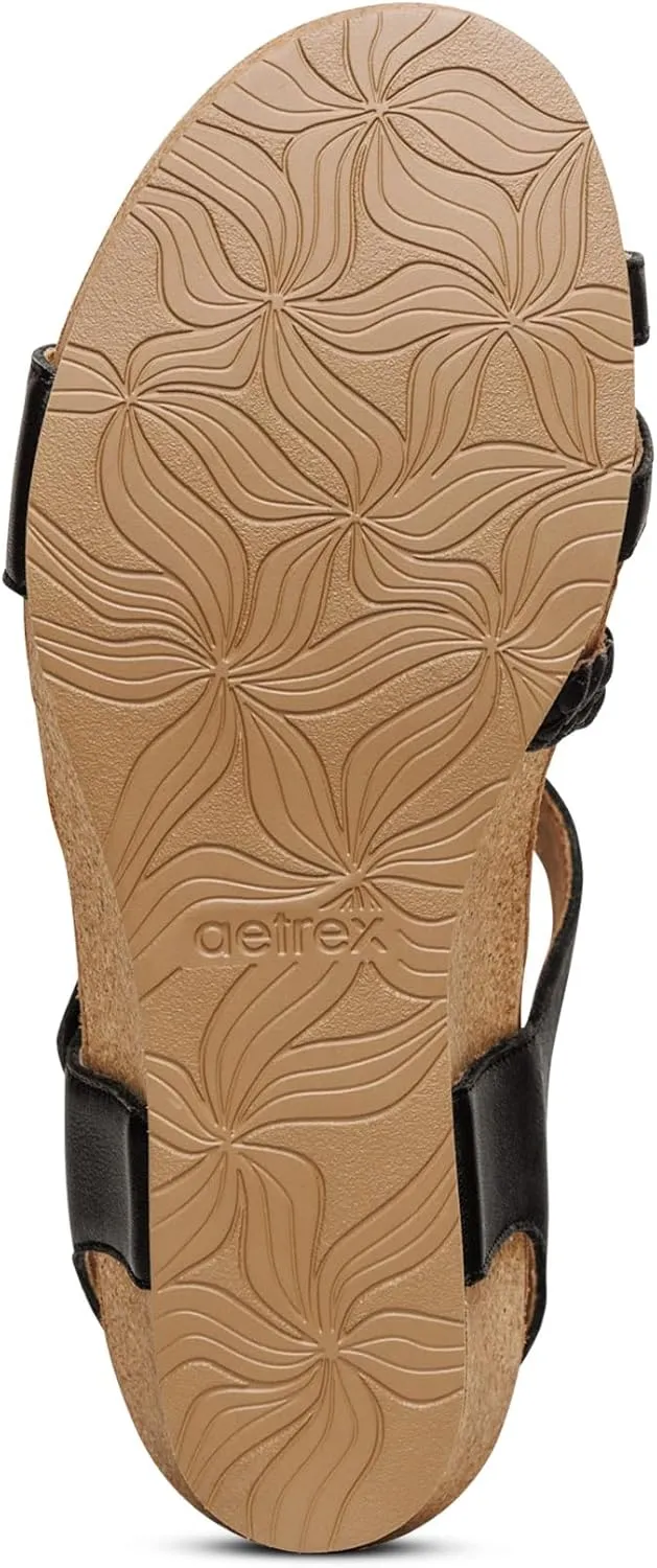 Aetrex Avril Orthopedic Platform Quarter Strap Low Heel Wedge Sandals for Women- Leather Memory Foam Footbed Arch Support Espadrilles Wedges for Women