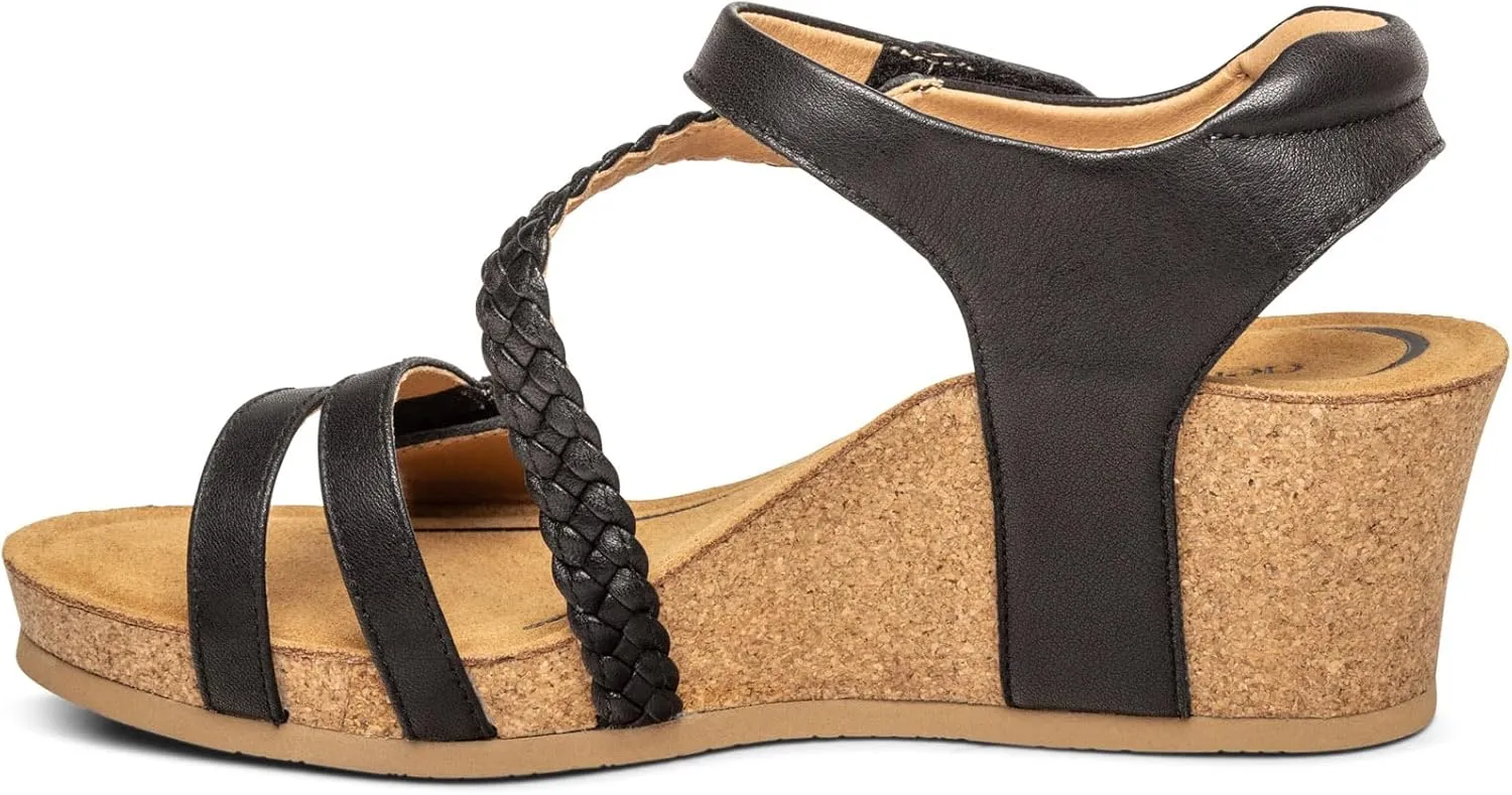 Aetrex Avril Orthopedic Platform Quarter Strap Low Heel Wedge Sandals for Women- Leather Memory Foam Footbed Arch Support Espadrilles Wedges for Women