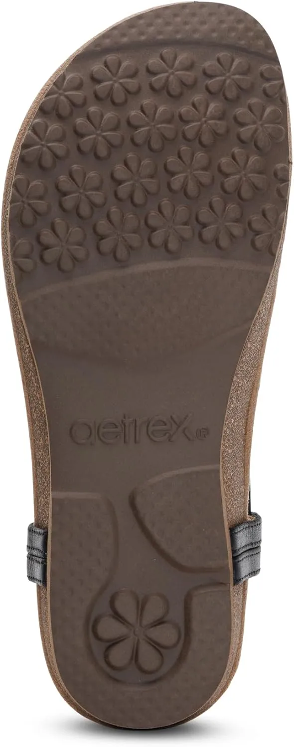 Aetrex Evelyn Casual Leather Thong Sandals for Women - Plantar Fasciitis Relief Flats Arch Support Sandals Women's with Fully Adjustable Back Strap