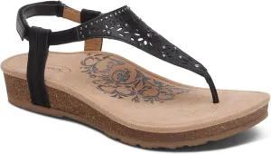Aetrex Evelyn Casual Leather Thong Sandals for Women - Plantar Fasciitis Relief Flats Arch Support Sandals Women's with Fully Adjustable Back Strap