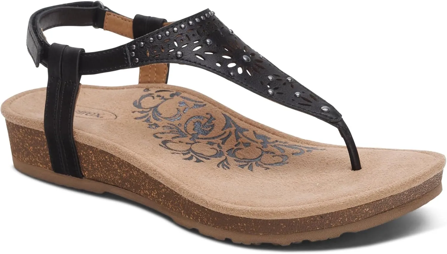 Aetrex Evelyn Casual Leather Thong Sandals for Women - Plantar Fasciitis Relief Flats Arch Support Sandals Women's with Fully Adjustable Back Strap