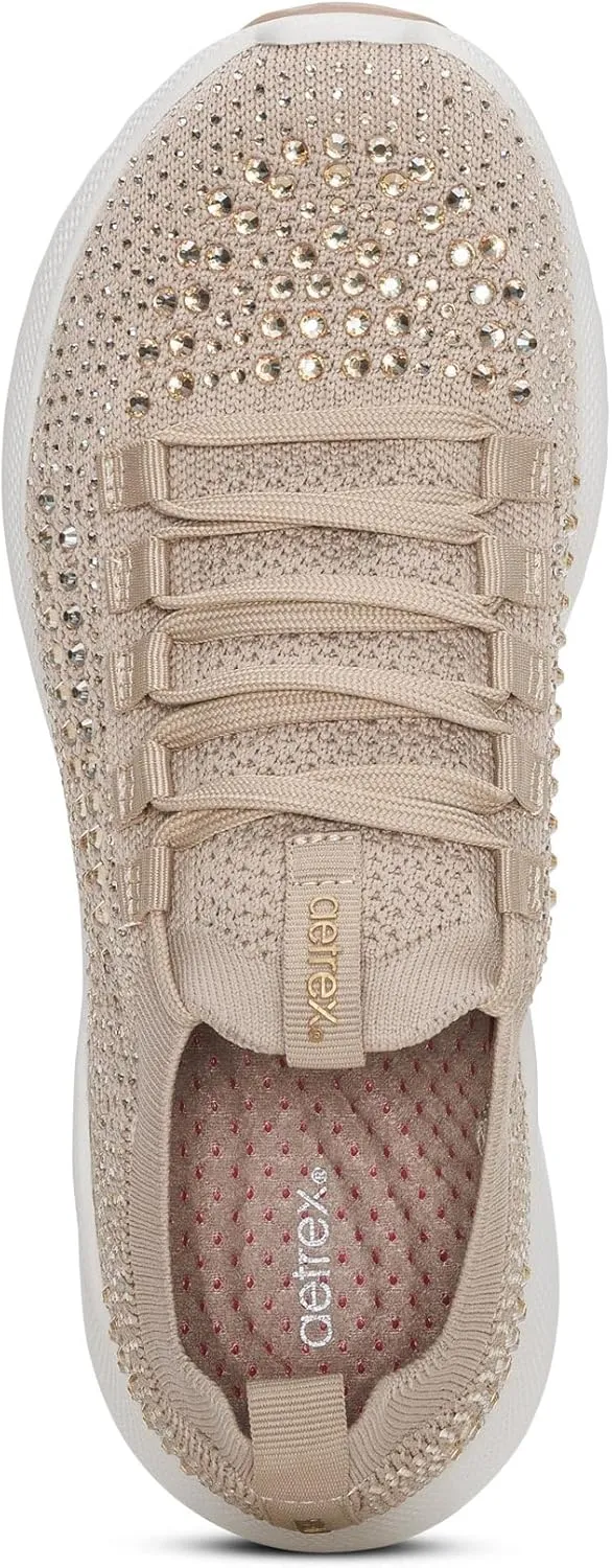 Aetrex Women's Carly Sparkle Orthopedic Arch Support Knit Sneakers for Women - Plantar Fasciitis Relief Womens Sneakers w/ Lace up