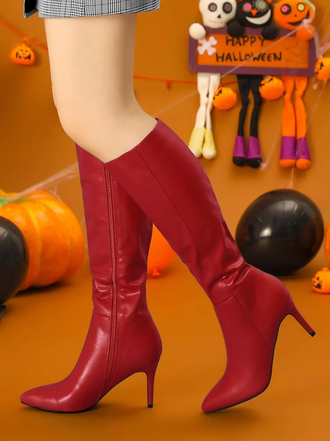 Allegra K Women's High Heels Pointed Toe Stiletto Heel Knee High Boots