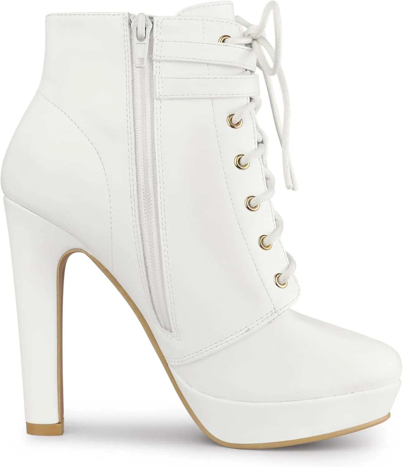 Allegra K Women's Lace Up Strap Platform Block Heels Ankle Boots