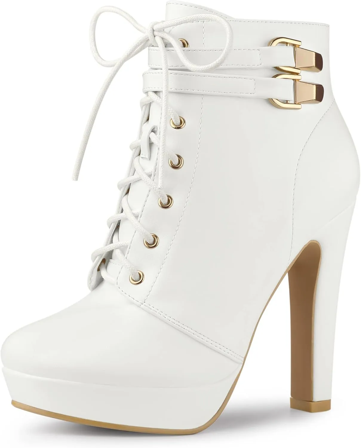Allegra K Women's Lace Up Strap Platform Block Heels Ankle Boots