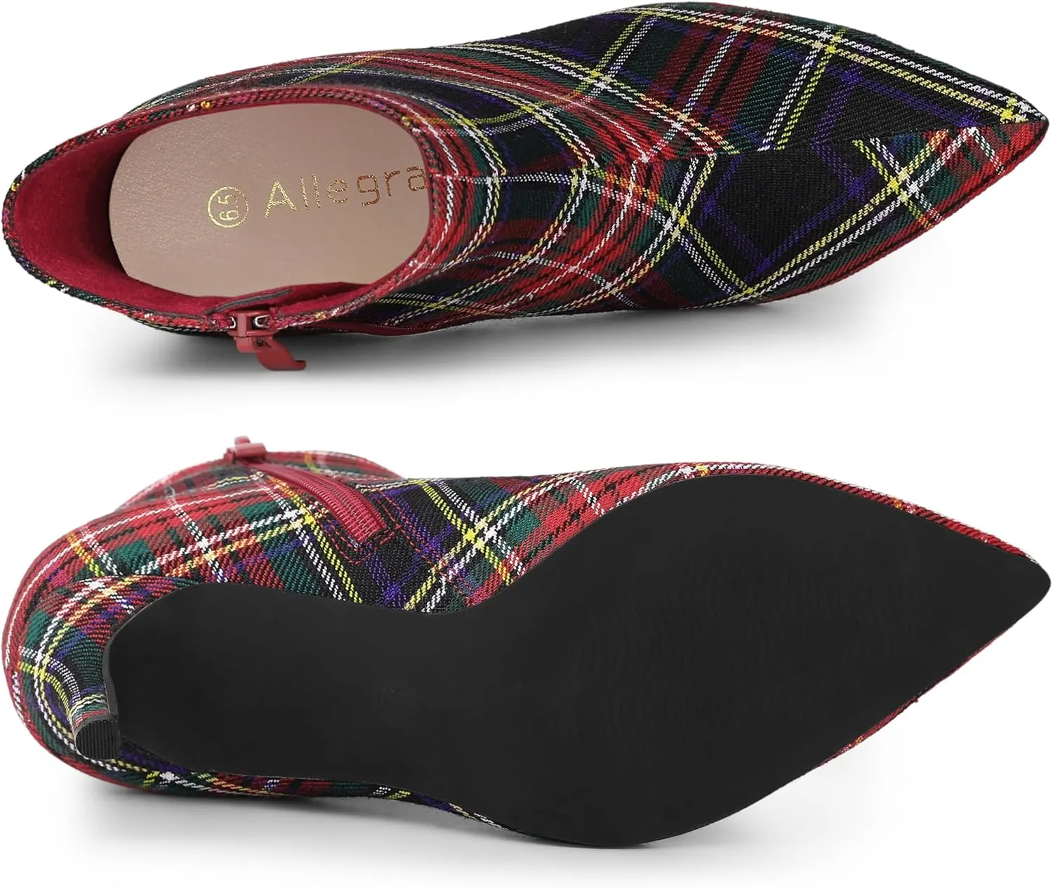 Allegra K Women's Plaid Pointed Toe Side Zip Stiletto Heel Ankle Boots
