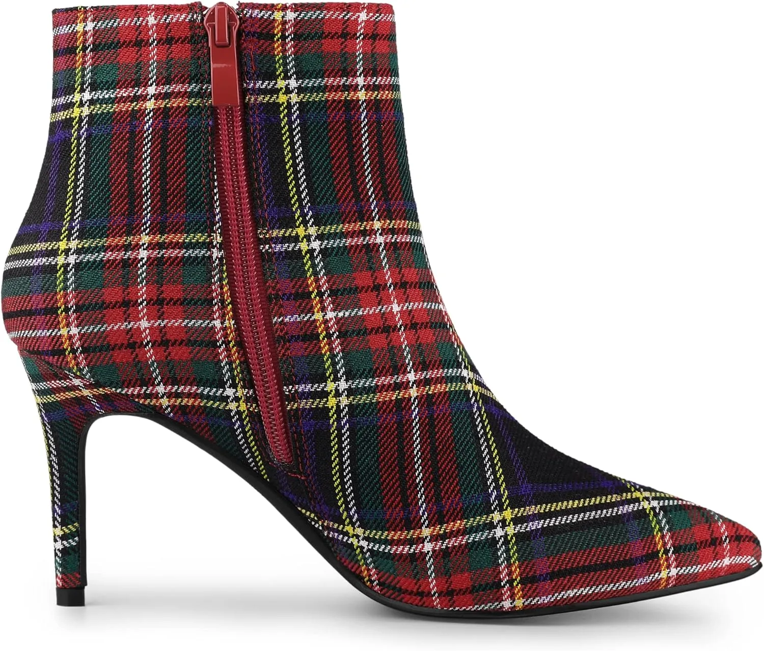 Allegra K Women's Plaid Pointed Toe Side Zip Stiletto Heel Ankle Boots