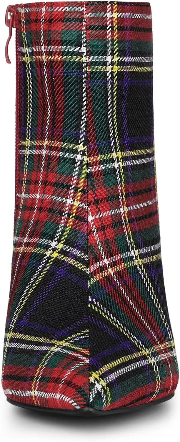 Allegra K Women's Plaid Pointed Toe Side Zip Stiletto Heel Ankle Boots
