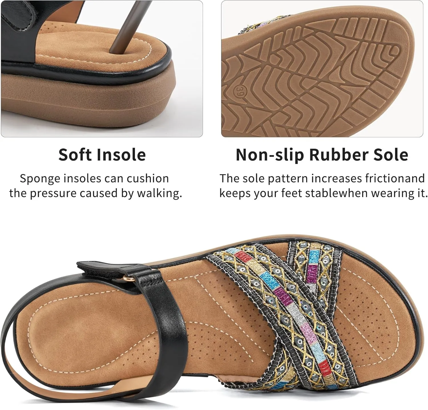 Almusen Flat Sandals for Women Dressy: Comfortable Summer Beach Shoes Casual Ankle Strap Bohemian Woven Walking Sandal