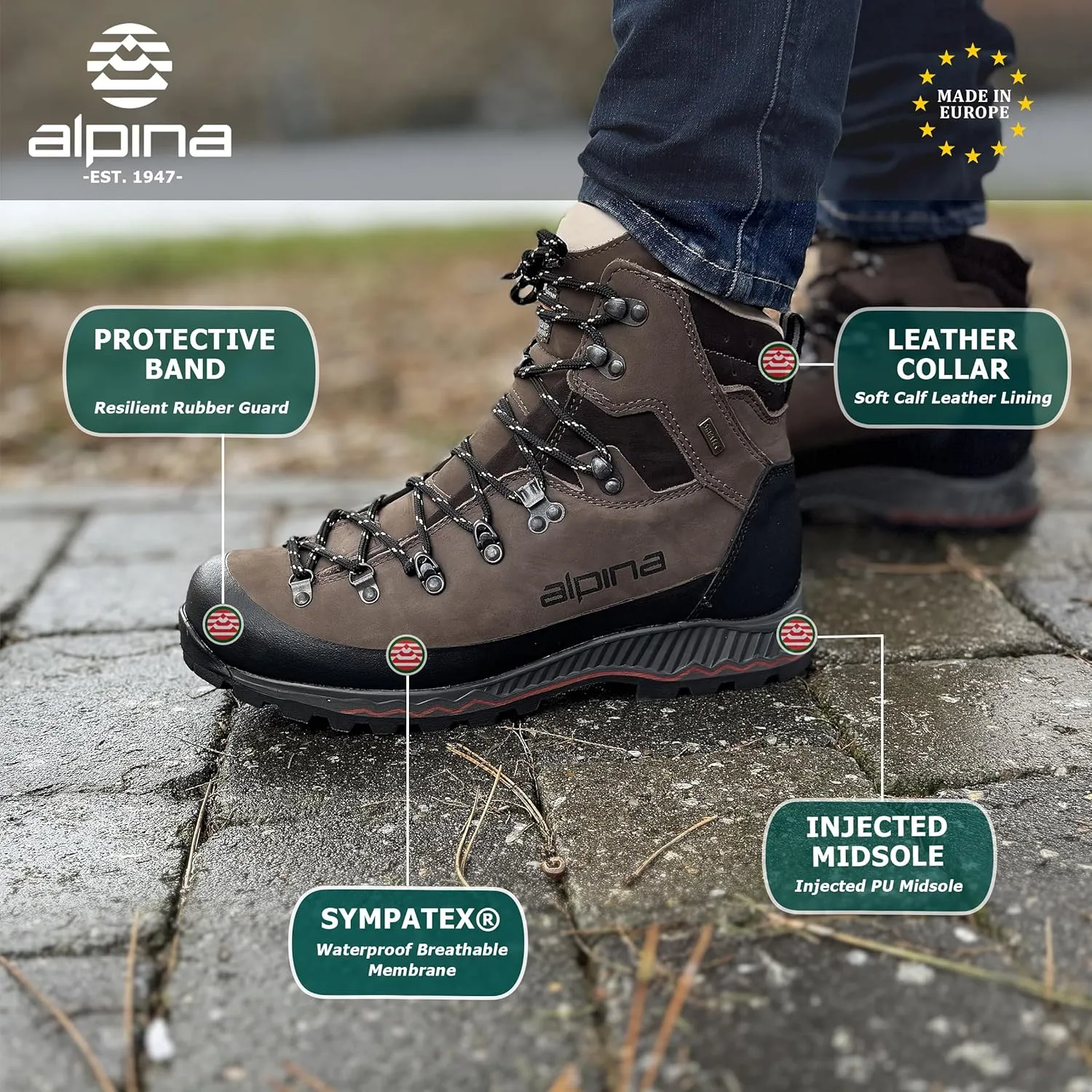 Alpina Nepal Men's Leather Boots | Waterproof Vibram Hiking