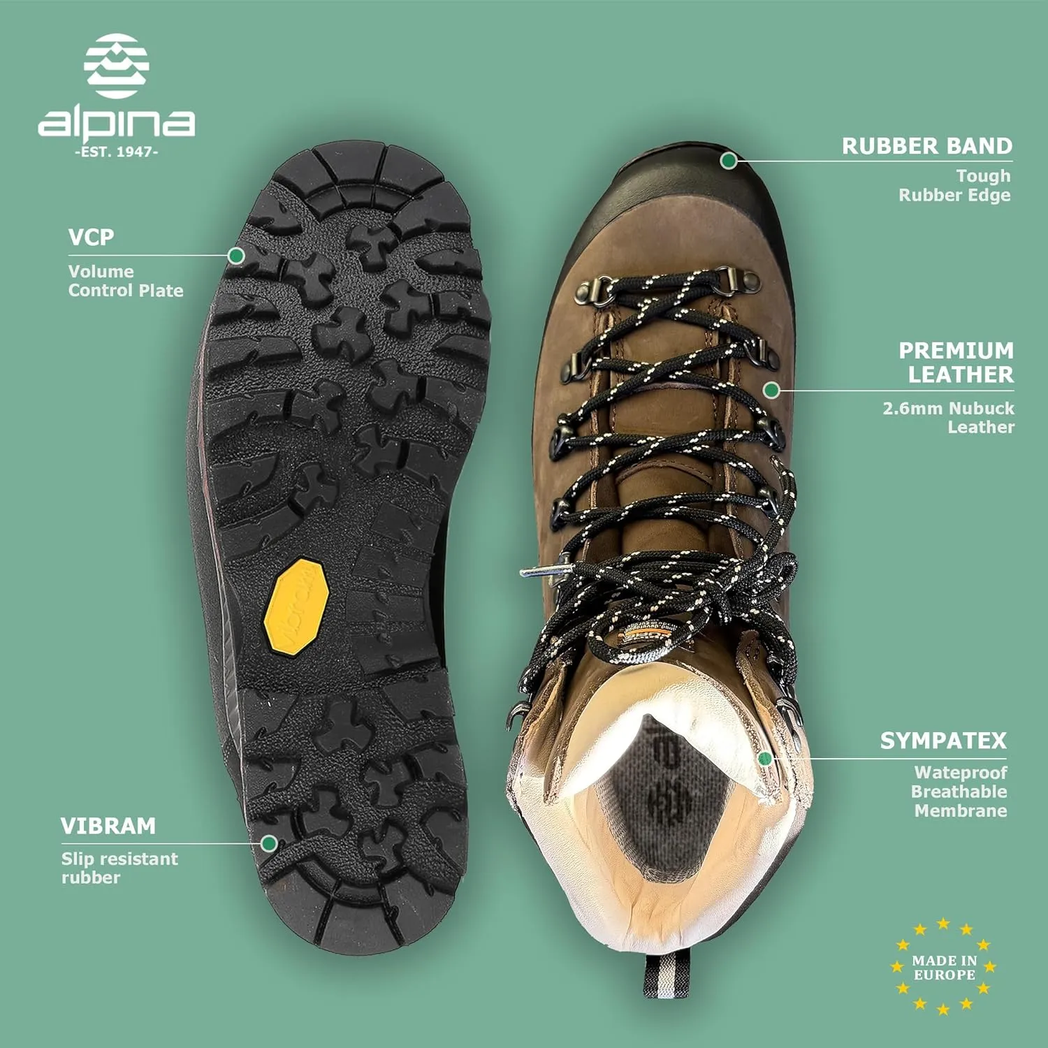 Alpina Nepal Men's Leather Boots | Waterproof Vibram Hiking