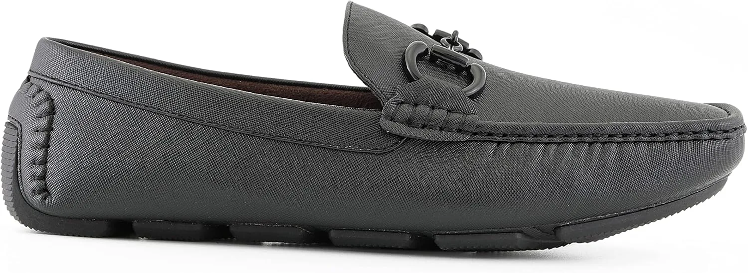 Amali Driving Moccasins, Faux Leather with Enamel Horse-Bit Ornament & Soft Lining, Comfortable & Stylish Mens Dress Loafers for Everyday Wear