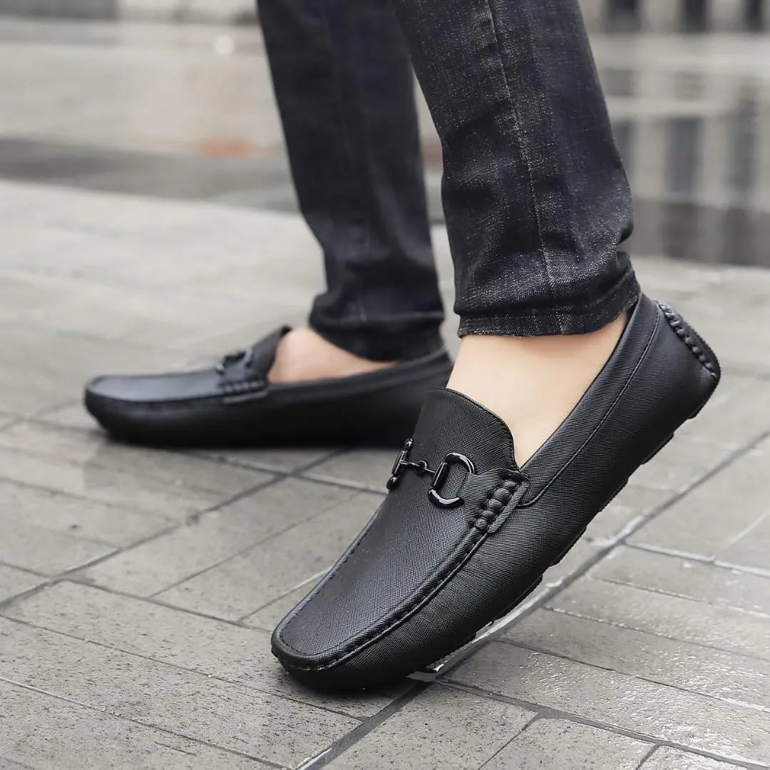 Amali Driving Moccasins, Faux Leather with Enamel Horse-Bit Ornament & Soft Lining, Comfortable & Stylish Mens Dress Loafers for Everyday Wear