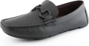 Amali Driving Moccasins, Faux Leather with Enamel Horse-Bit Ornament & Soft Lining, Comfortable & Stylish Mens Dress Loafers for Everyday Wear