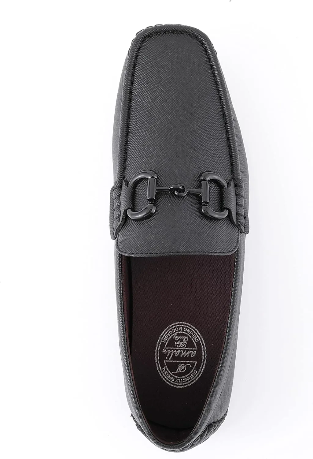 Amali Driving Moccasins, Faux Leather with Enamel Horse-Bit Ornament & Soft Lining, Comfortable & Stylish Mens Dress Loafers for Everyday Wear