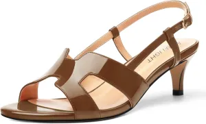 AMBELIGHT Womens Dressy Heels Buckle Dating Patent Slingback Pumps Open Toe Kitten Low Heel Heeled Sandals 2 Inch