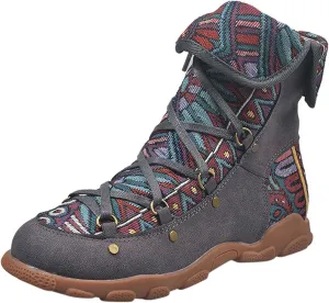 AMDBEL Womens Boots Ankle, Women's Ankle Boots Low Heel Lace Up Short Boots Bohemian Winter Vintage Booties Shoes